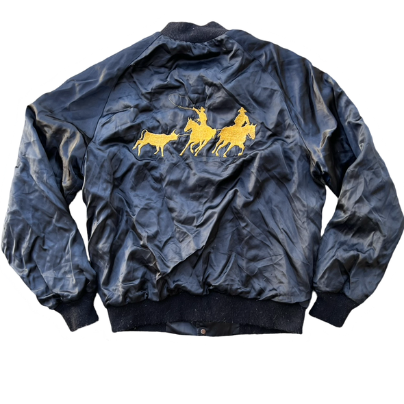 Black Satin “Ike” Cowboy Bomber Jacket (M)