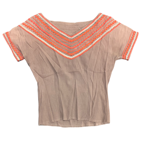 50's Cotton Taupe and Orange Zig-Zag Swing Top (S)