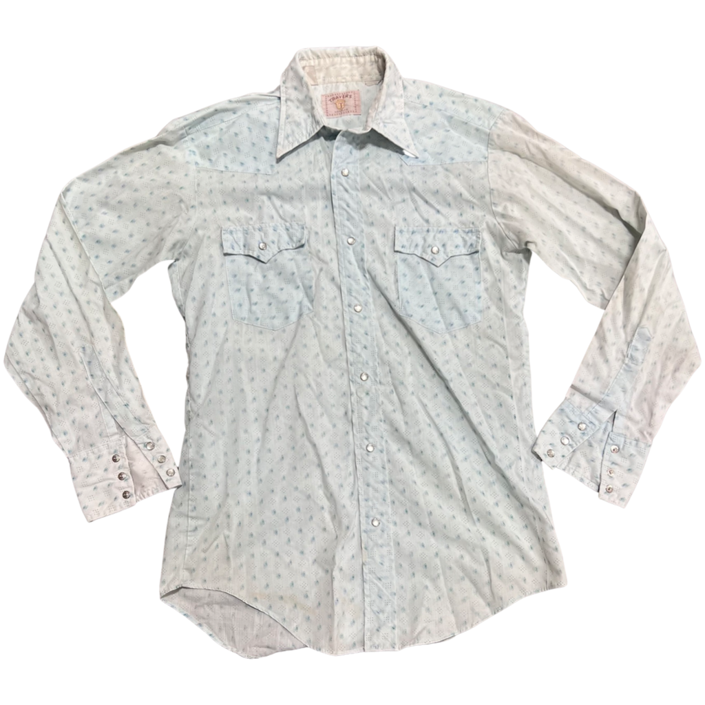 Light blue pearl snap on sale shirt