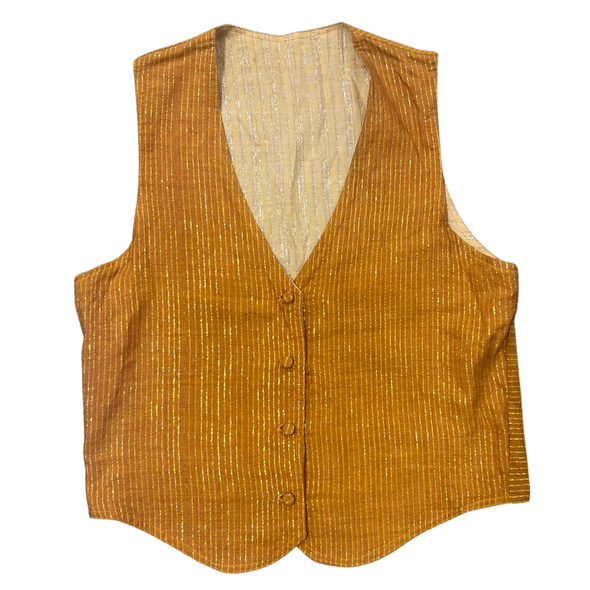 Vintage 70's Reversible Gold and Silver Threaded Vest (S)