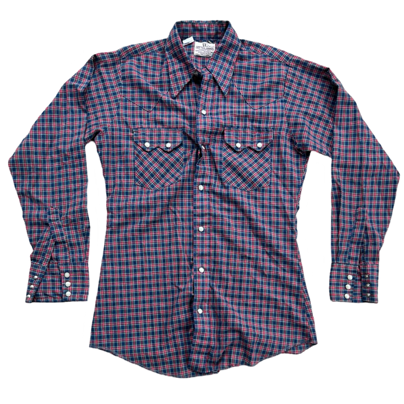 Red & Blue Plaid Pearl Snap Shirt (S)