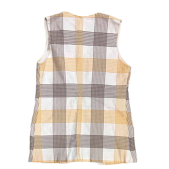 60's Brown and Orange Gingham Tunic Vest w/ Chain Buttons