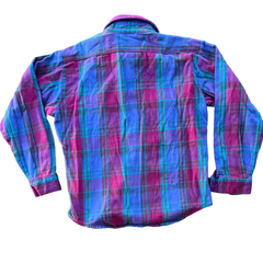 90's Purple & Blue Plaid Flannel Shirt (L)