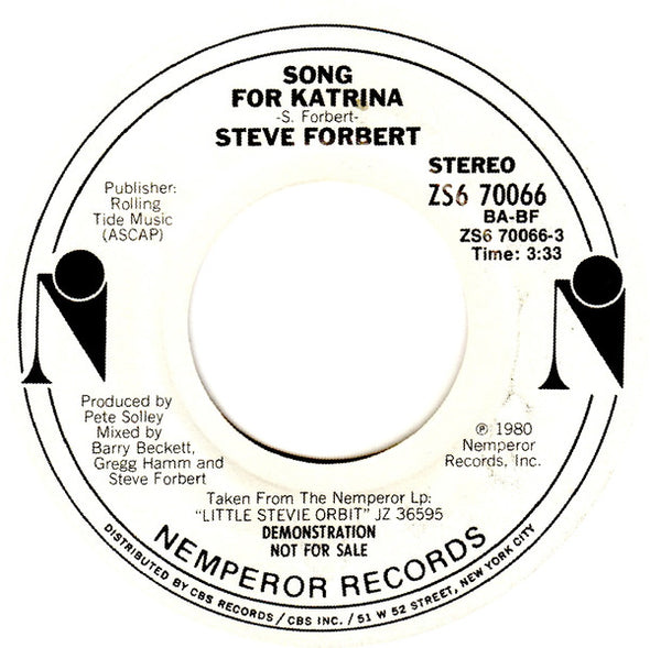 Steve Forbert : Song For Katrina (7", Promo)