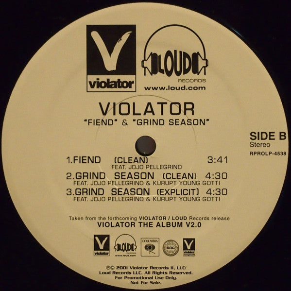 Violator (3) Feat. Jojo Pellegrino : Freestyle / Fiend / Grind Season (12", Promo)