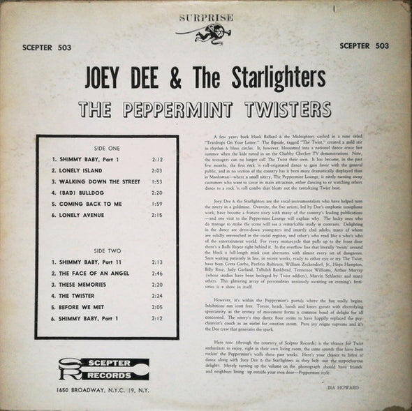 Joey Dee & The Starlighters* : The Peppermint Twisters (LP, Album, Mono)