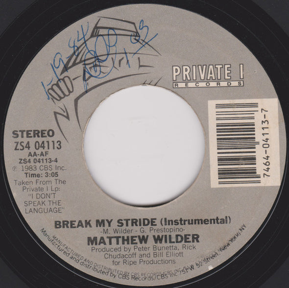 Matthew Wilder : Break My Stride (7", Styrene, Car)