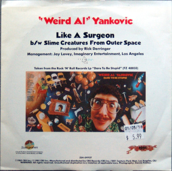 "Weird Al" Yankovic : Like A Surgeon (7", Single, Styrene, Car)