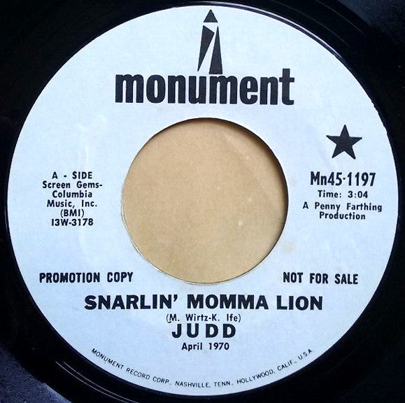 Judd (2) : Snarlin' Momma Lion (7", Single, Promo, Styrene)