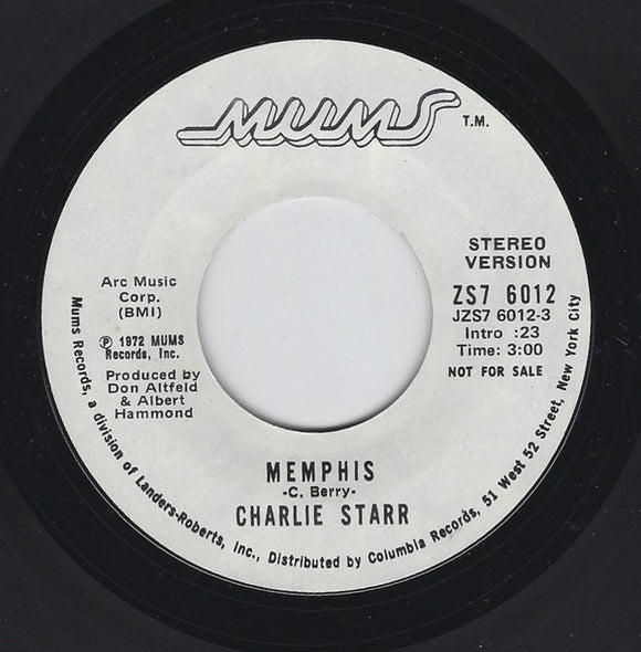 Charlie Starr : Memphis (7", Single, Mono, Promo)