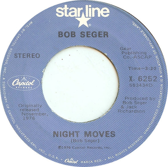 Bob Seger : Night Moves / Mainstreet (7", RE)