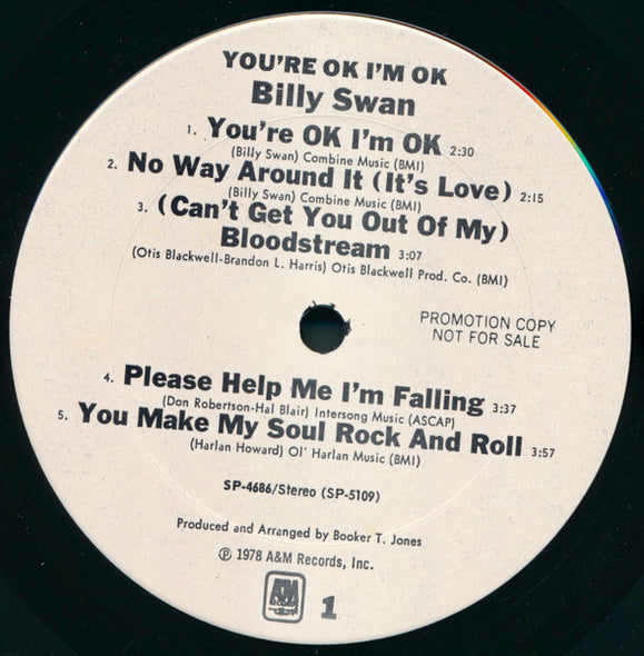 Billy Swan : You're Ok, I'm Ok (LP, Album, Promo)