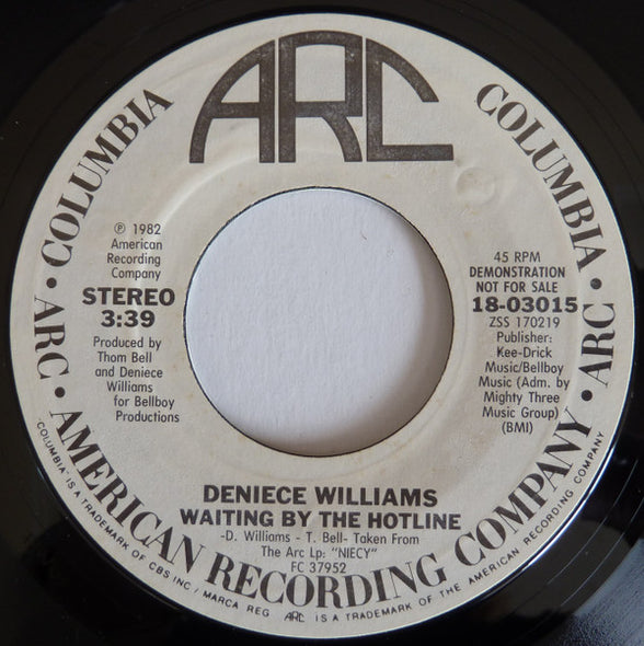 Deniece Williams : Waiting By The Hotline (7", Promo, Styrene, Pit)