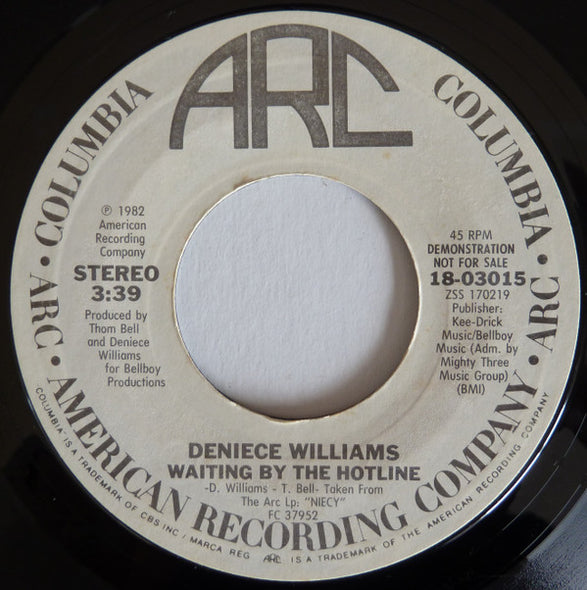 Deniece Williams : Waiting By The Hotline (7", Promo, Styrene, Pit)