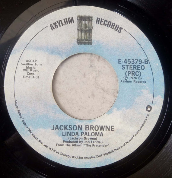 Jackson Browne : Here Come Those Tears Again / Linda Paloma (7", Styrene, PRC)