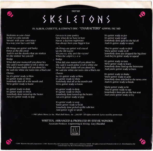 Stevie Wonder : Skeletons (7", Single)