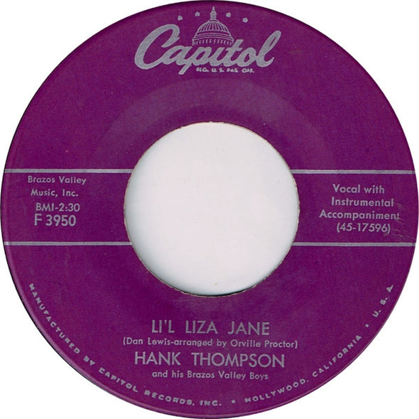 Hank Thompson and His Brazos Valley Boys : Li'l Liza Jane / How Do You Hold A Memory (7", Single)