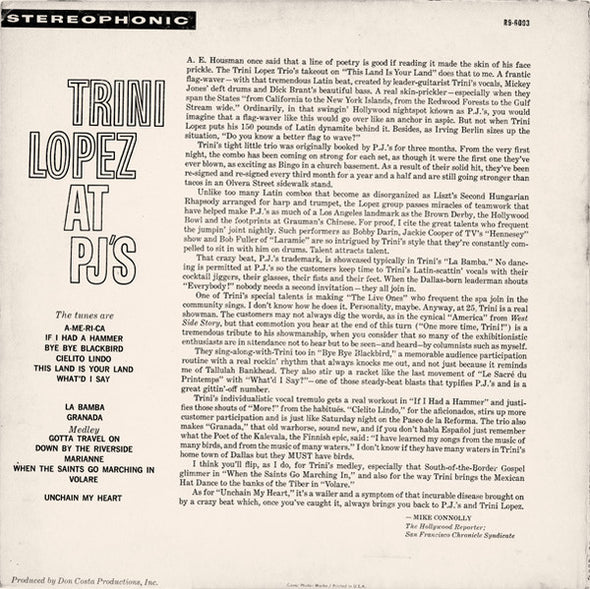 Trini Lopez : Trini Lopez At PJ's (LP, Album)