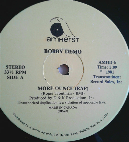 Bobby Demo* : More Ounce (Rap) (12")