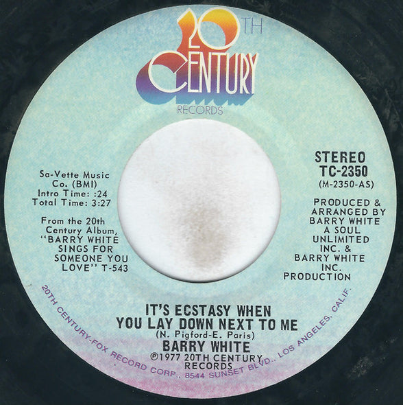 Barry White : It's Ecstasy When You Lay Down Next To Me (7", Single, San)