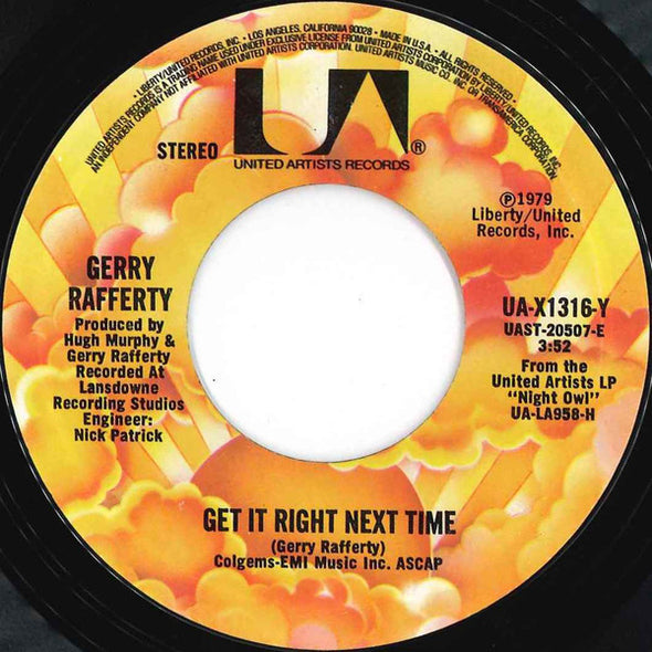 Gerry Rafferty : Get It Right Next Time / It's Gonna Be A Long Night (7", Single, Styrene, Pit)