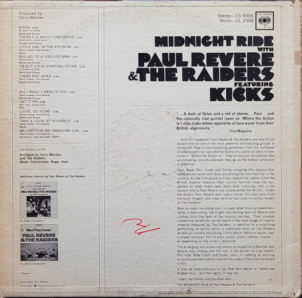 Paul Revere & The Raiders : Midnight Ride (LP, Album, Mono, San)