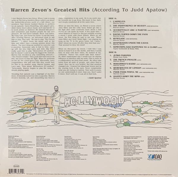 Warren Zevon : Warren Zevon's Greatest Hits (According To Judd Apatow) (LP, Comp)