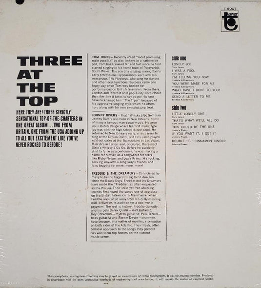 Tom Jones, Johnny Rivers, Freddie & The Dreamers : Three At The Top (LP, Album, Comp)