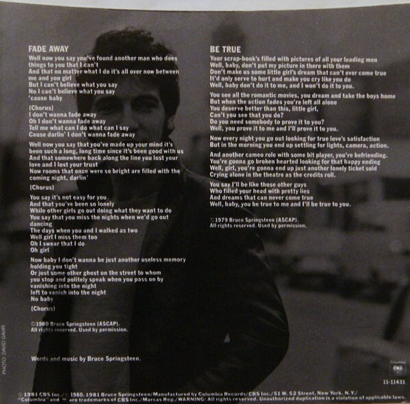 Bruce Springsteen : Fade Away (7", Single, Styrene, Ter)