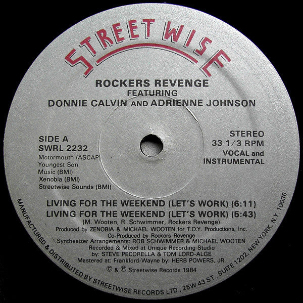 Rockers Revenge Featuring Donnie Calvin And Adrienne Johnson : Living For The Weekend (Let's Work) (12", Maxi)