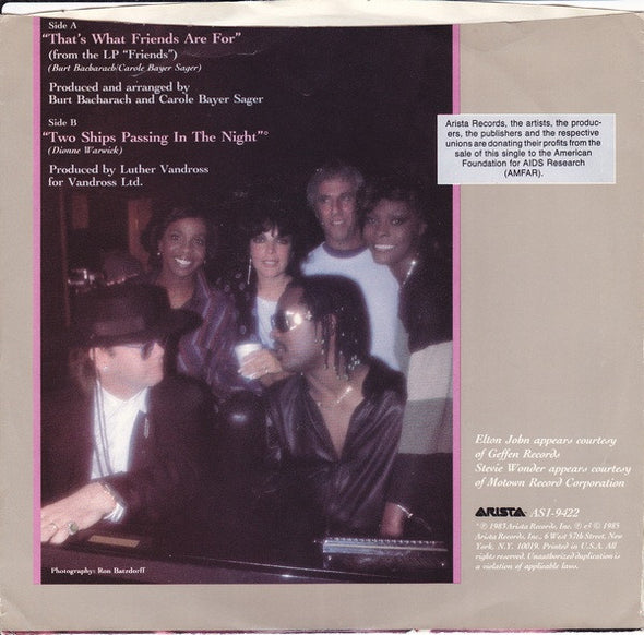 Dionne & Friends Featuring Elton John, Gladys Knight And Stevie Wonder : That's What Friends Are For (7", Single, Styrene, RCA)