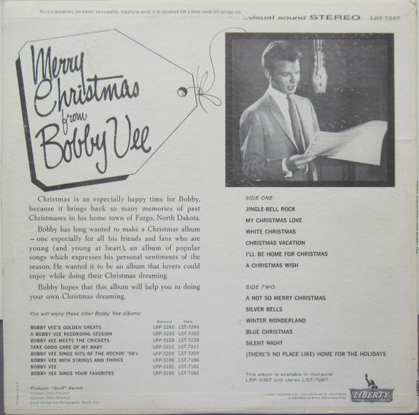 Bobby Vee with The Johnny Mann Singers : Merry Christmas From Bobby Vee (LP, Album)