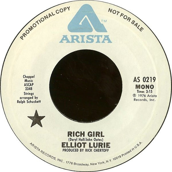 Elliot Lurie : Rich Girl (7", Mono, Promo)