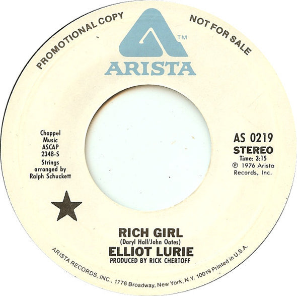 Elliot Lurie : Rich Girl (7", Mono, Promo)