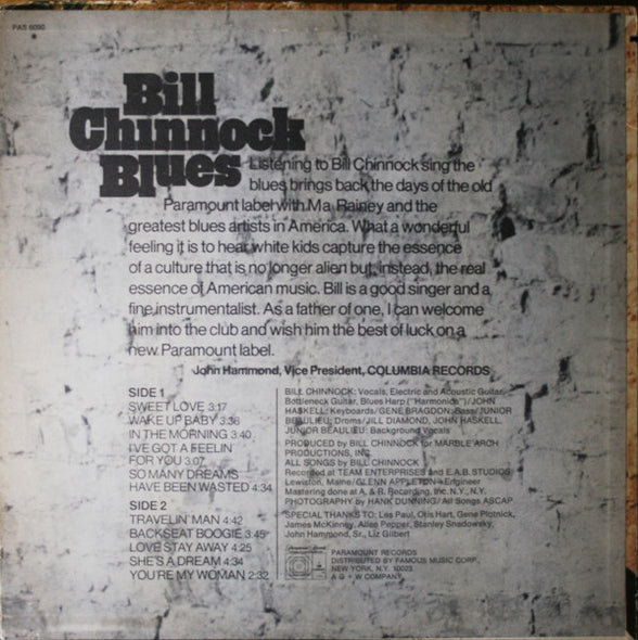 Bill Chinnock : Bill Chinnock Blues (LP, Album, Promo)