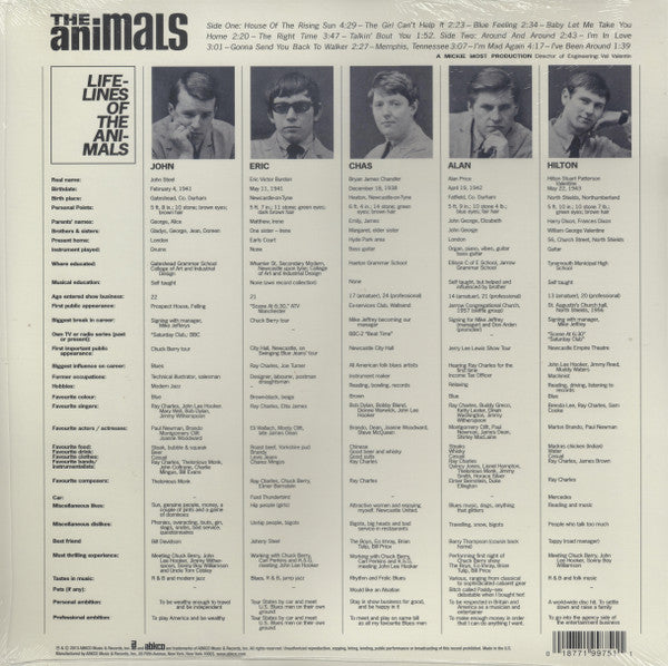 The Animals : The Animals (LP, Album, RE, 180)