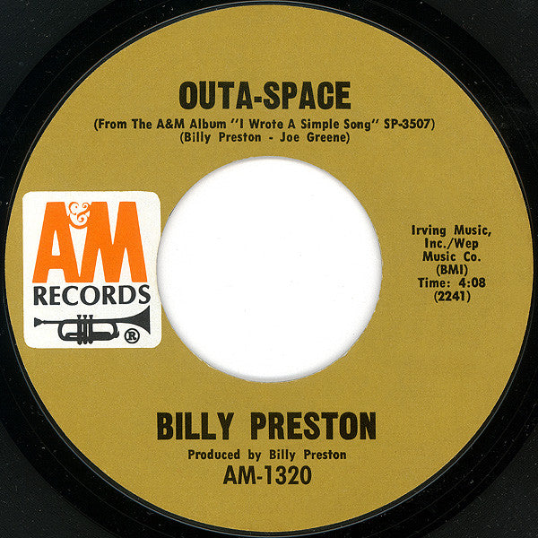 Billy Preston : Outa-Space / I Wrote A Simple Song (7", Styrene, Pit)