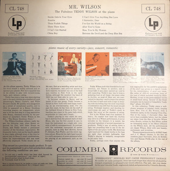 Teddy Wilson : Mr. Wilson (The Fabulous Teddy Wilson At The Piano) (LP, Comp, Mono)