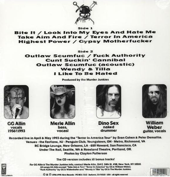 GG Allin & The Murder Junkies : Terror In America (Live 1993) (LP)