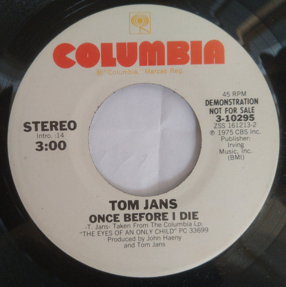 Tom Jans : Once Before I Die (7", Promo)