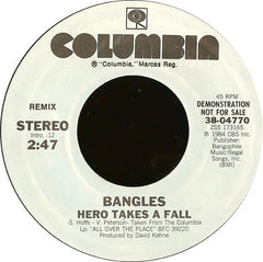 Bangles : Hero Takes A Fall (7", Single, Promo, Styrene, Rem)