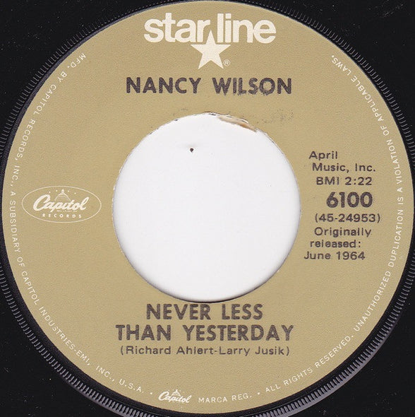 Nancy Wilson : (You Don't Know) How Glad I Am / Never Less Than Yesterday (7", Single, RE)
