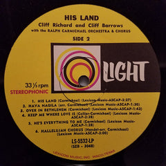 Cliff Richard & Cliff Barrows With The Ralph Carmichael Orchestra* And Chorus* : His Land (LP, Album)