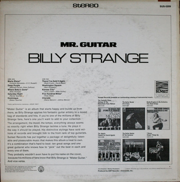 Billy Strange : Mr. Guitar (LP, Album, RE, Styrene, Abr)