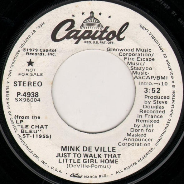 Mink DeVille : Just To Walk That Little Girl  Home (7", Mono, Promo)