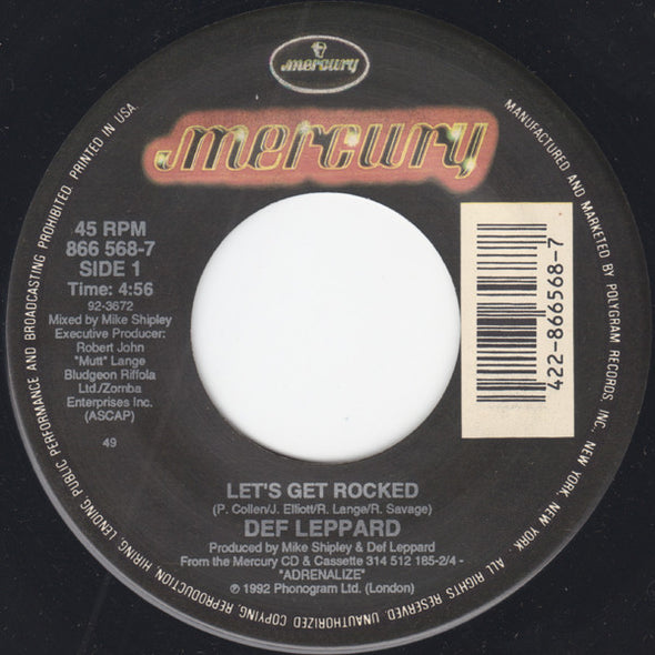 Def Leppard : Let's Get Rocked (7", Single)