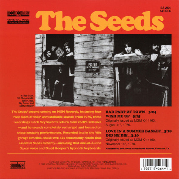 The Seeds : Bad Part Of Town / Wish Me Up / Love In A Summer Basket / Did He Die (7", Single, RE + 7", Single, RE + RSD, Comp)