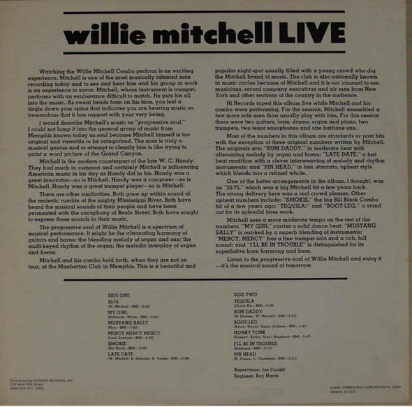 Willie Mitchell : Willie Mitchell Live (LP, Album)