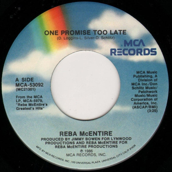 Reba McEntire : One Promise Too Late / Why Not Tonight (7", Pin)