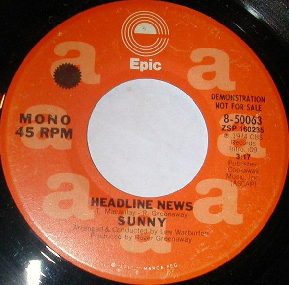 Sunny* : Headline News (7", Single, Mono, Promo)